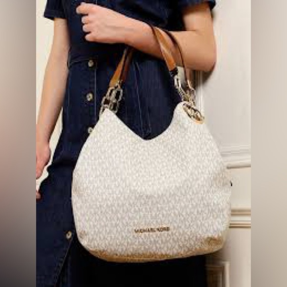 Michael Kors Cream and Tan Hobo Bag